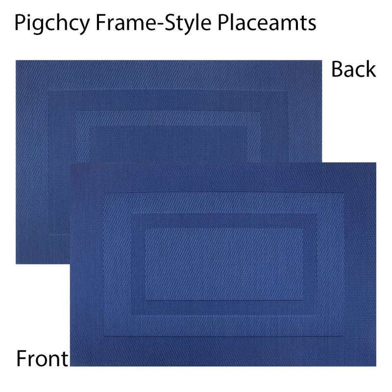 PIGCHCY Placemats,Washable Woven Vinyl Placemats for Dining Table,Easy to Clean Plastic Durable Placemats Set of 6 (18 x 12 inchesches, Navy Blue) - Image 3